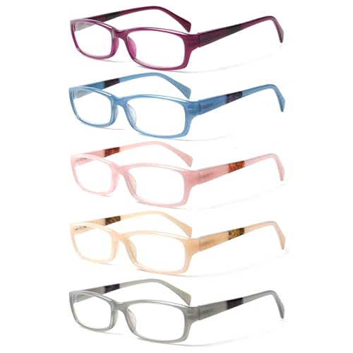 Kerecsen Reading Glasses 5 Pairs Fashion Ladies Readers Spring Hinge with Pattern Print Eyeglasses for Women