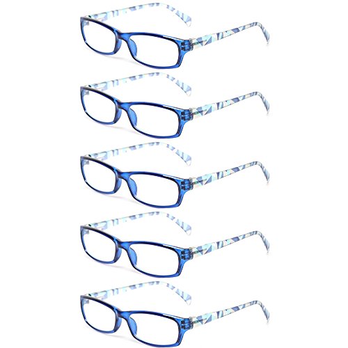 Kerecsen Reading Glasses 5 Pairs Fashion Ladies Readers Spring Hinge with Pattern Print Eyeglasses for Women