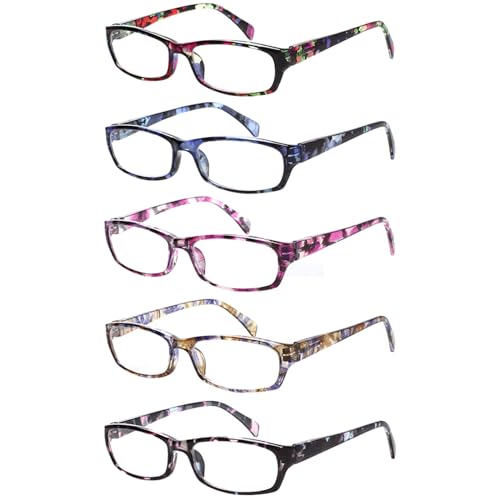 Kerecsen Reading Glasses 5 Pairs Fashion Ladies Readers Spring Hinge with Pattern Print Eyeglasses for Women