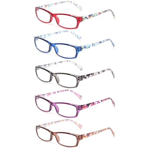 Kerecsen Reading Glasses 5 Pairs Fashion Ladies Readers Spring Hinge with Pattern Print Eyeglasses for Women