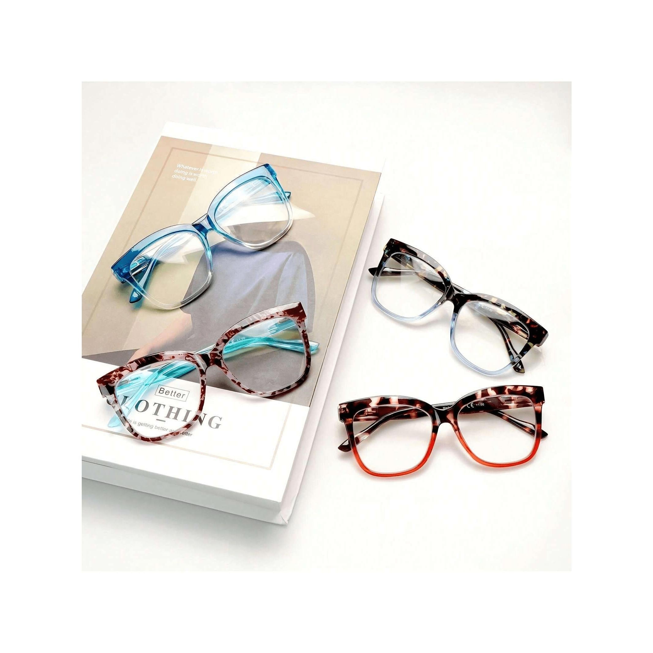 4 Pack of Reading Glasses for Women Blue Light Blocking Stylish Patterned Frames Comfortable Spring Hinges Computer Browsing