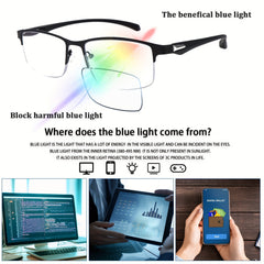 KERECSEN Blue Light Blocking Mutifocal Progressive Reading Glasses with Metal Frame For Men - Computer Eyewear Suitable for Digital Screens, Half-Rame Square/Eye Glasses ( & Frame)
