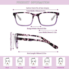 3 Pack Reading Glasses Men and Women Classic Color Matching Anti-Blue Light with Spring Hinge Vintage Eyeglasses