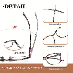KERECSEN 5 Pack Women’s Floral Print Rectangle Reading Glasses, HD Blue Light Blocking Lenses, Ultra-Light Plastic Frame with Flexible Spring Hinges, Vintage Floral Pattern Fashion Readers
