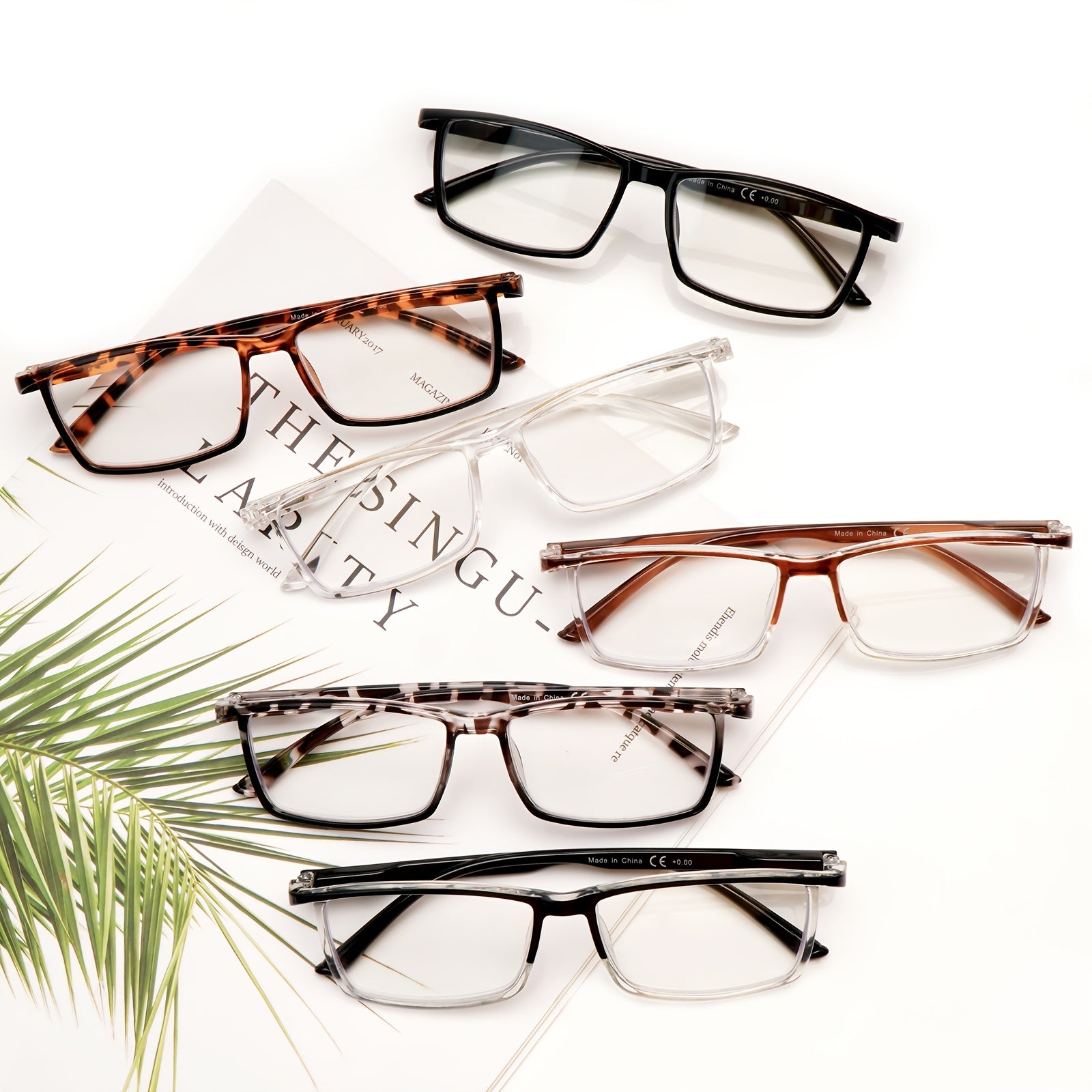 KERECSEN 6-Pair Blue Light Blocking Reading Glasses with Tortoiseshell/ Square Thin-PVC Frame & Plastic - Computer Glasses for Men & Women, Screen, Eyewear (6-Pair Pack) 2 Color Options - Compatible for Office, Smartphones, E-