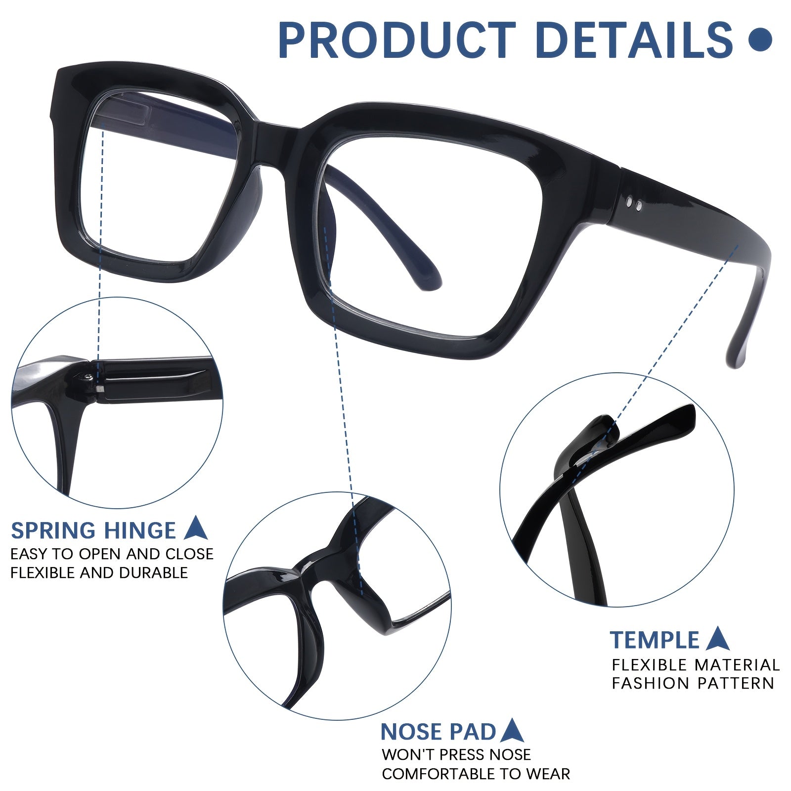 KERECSEN 3-Pair Set Of Classic Mutifocal Progressive Reading Glasses with Blue Light Protection for Women And Men, Durable Metal Hinges, Square Frames with A Concave Design, Everyday Classic Style