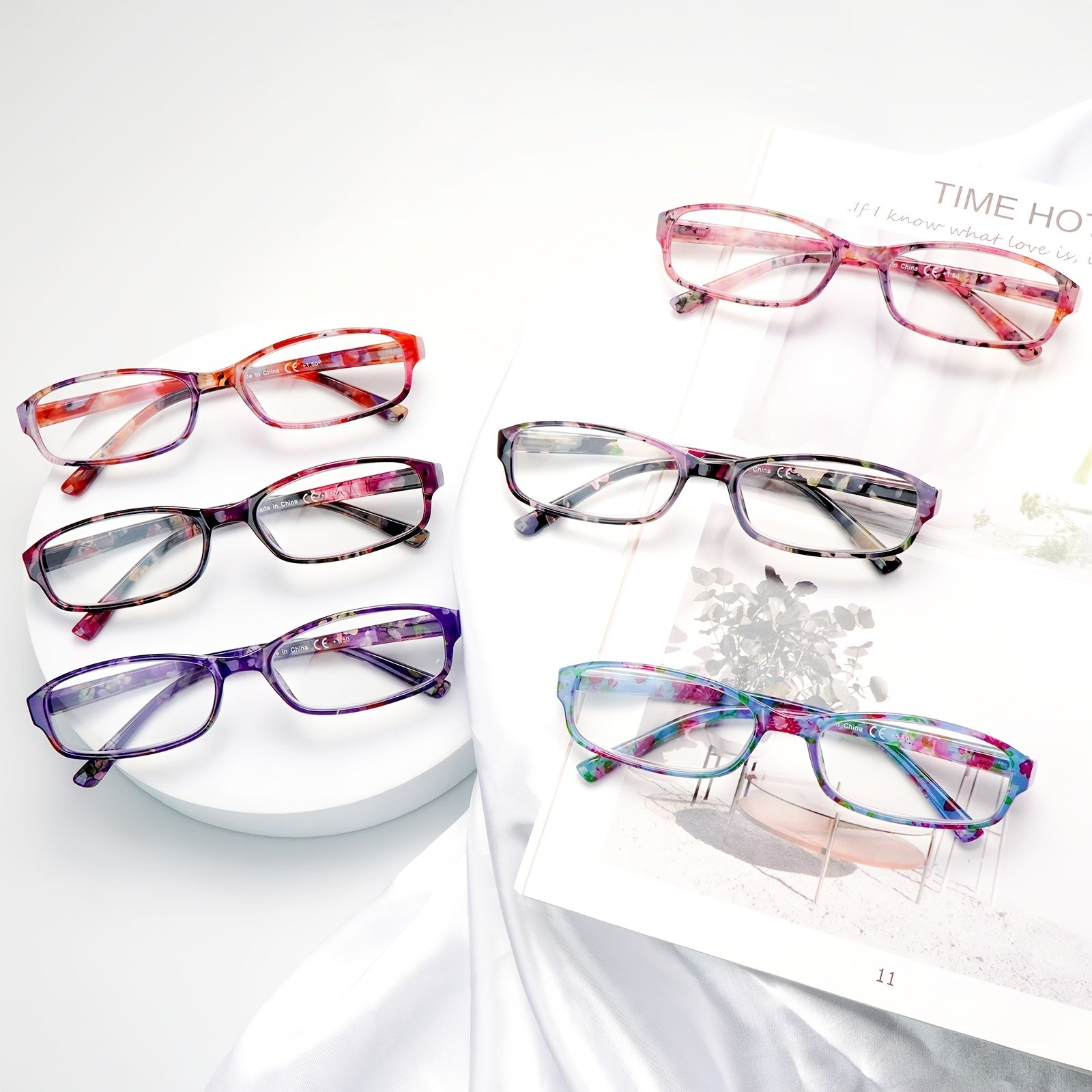 KERECSEN 6-Pack Reading Glasses For Women Fashionable With Blue Light Blocking Computer Glasses Spring Hinges Plastic Frames Stylish Rectangular Design Comfortable Ladies Readers Pattern Print Eyeglasses Anti Glare Anti-Blue Light Lenses