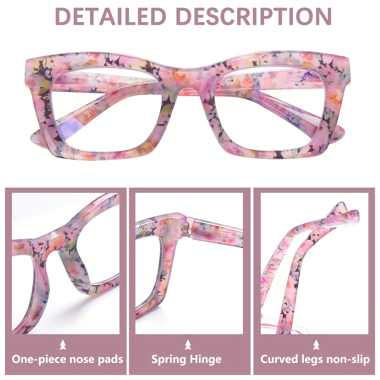 KERECSEN 6-Pack Reading Glasses for Women Anti-blue Light Reading Glasses Computer Readers with Spring Hinges for Various Face Shapes Large Frames Make Your Face Look Smaller Stylish Frames with Floral Print Anti-blue Light Reader for Reading