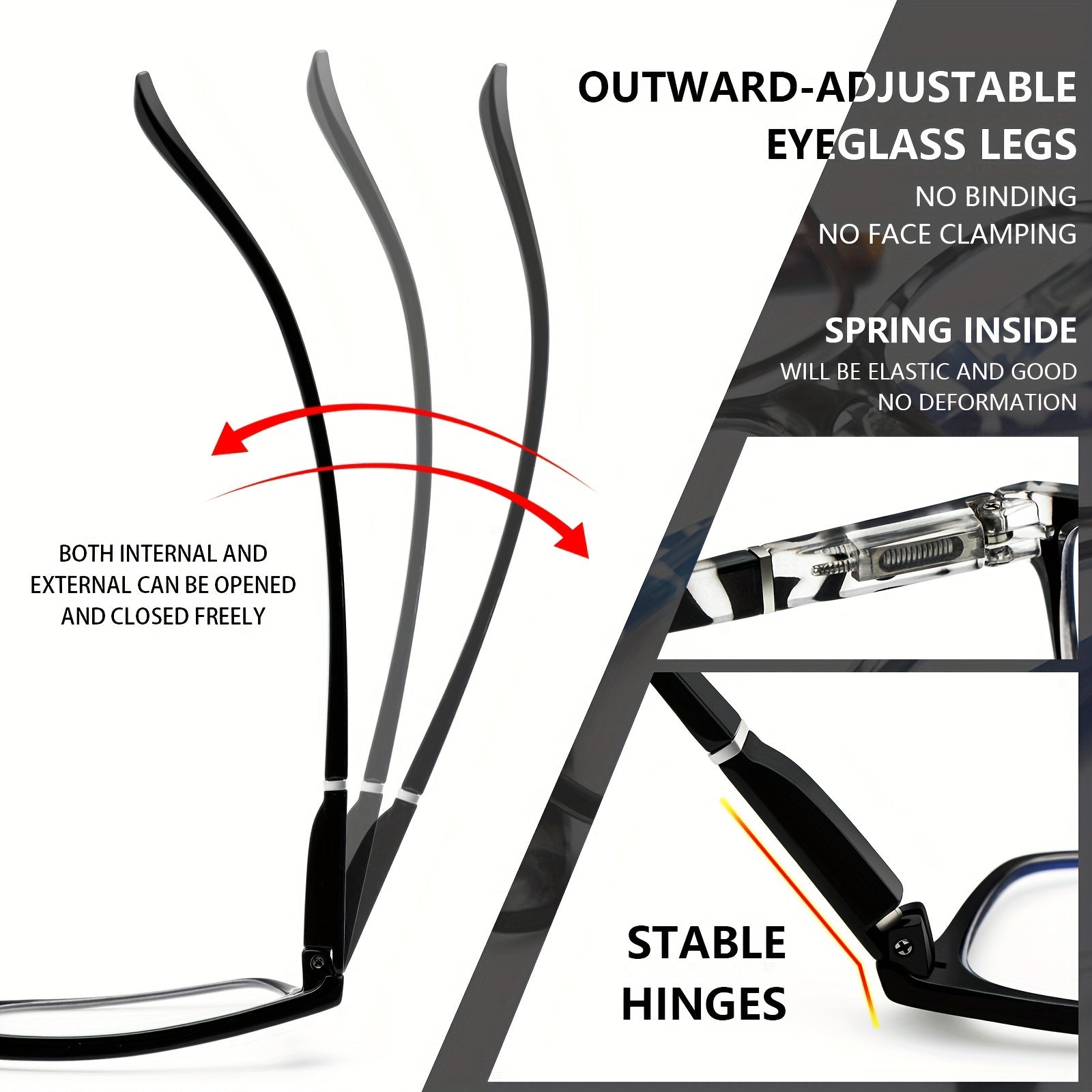 KERECSEN 5 Pack Rectangular Frame Fashion Reading Glasses (Unisex) Features Metal Spring Hinges Minimalist Design All-black Lightweight Plastic Frames with Polycarbonate Lenses Ideal for Reading On Computers, TVs, Phones, And Other Electronic Devices
