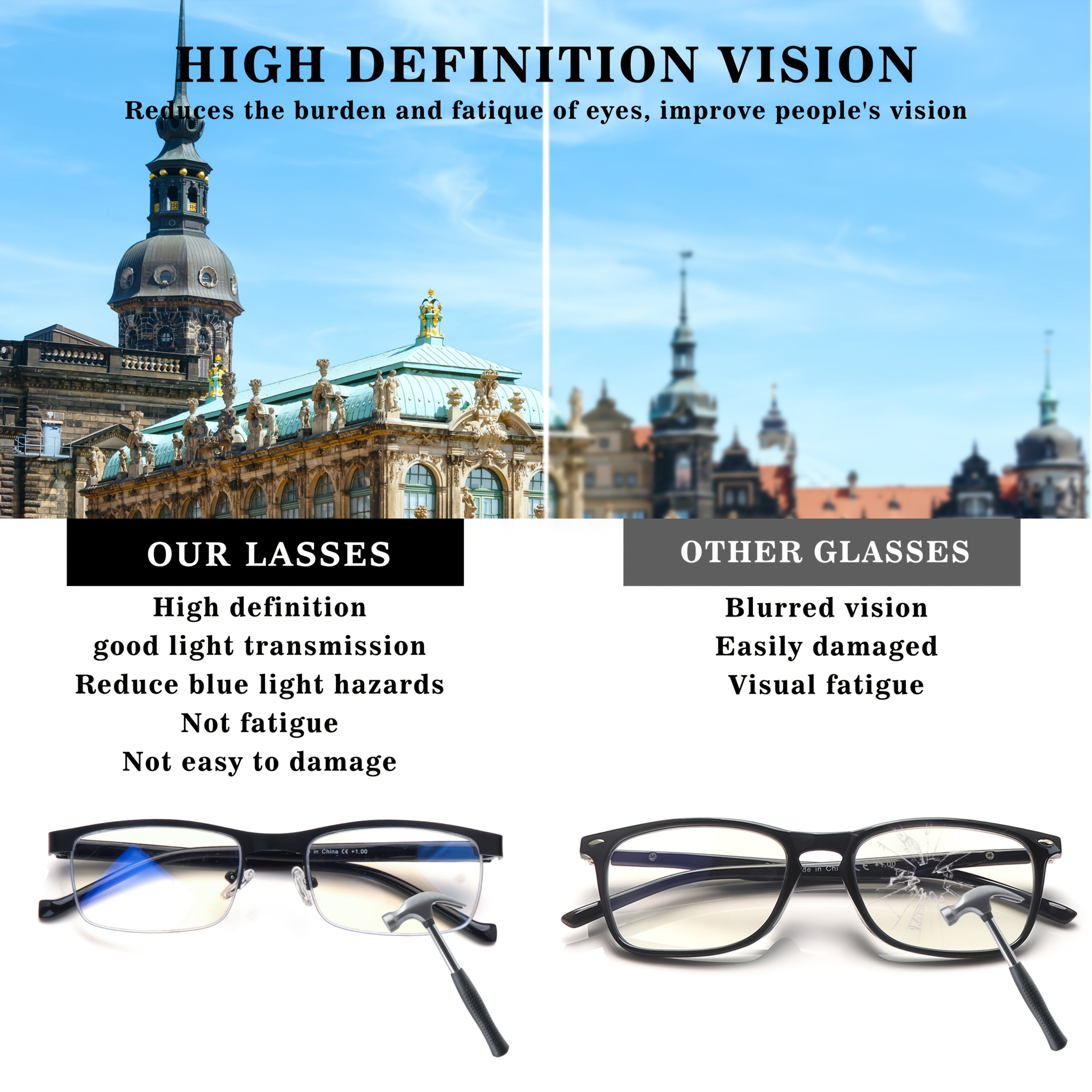 KERECSEN 5 Pack Anti Blue Light Reading Glasses Metal Half Frame, Adjustable Spring Hinges, Blue Light Blocking Glasses For Men Computer Reading Glasses, Small Square Frame Glasses For Men And Women. Perfect For Office Wear. Elegant Reading Glasses.
