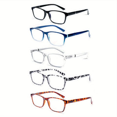 KERECSEN 5 Pack Rectangular Frame Fashion Reading Glasses (Unisex) Features Metal Spring Hinges Minimalist Design All-black Lightweight Plastic Frames with Polycarbonate Lenses Ideal for Reading On Computers, TVs, Phones, And Other Electronic Devices