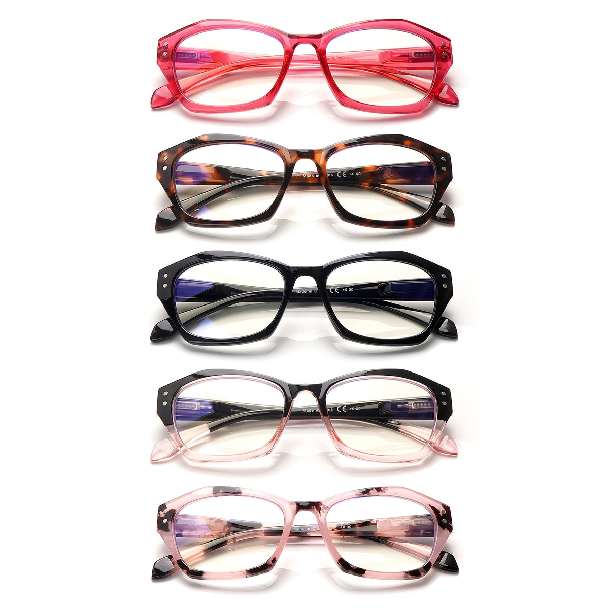 KERECSEN 5 Pack Style Blue Light Blocking Reading Glasses For Women With Spring Hinges Oversized Retro Glasses Computer For Enhanced Vision Square Eyeglasses Oversized Retro Anti Blue Ray Fashion Women'S Flat Glasses Boutique Gifts