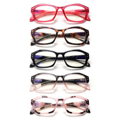 KERECSEN 5 Pack Style Blue Light Blocking Reading Glasses For Women With Spring Hinges Oversized Retro Glasses Computer For Enhanced Vision Square Eyeglasses Oversized Retro Anti Blue Ray Fashion Women'S Flat Glasses Boutique Gifts