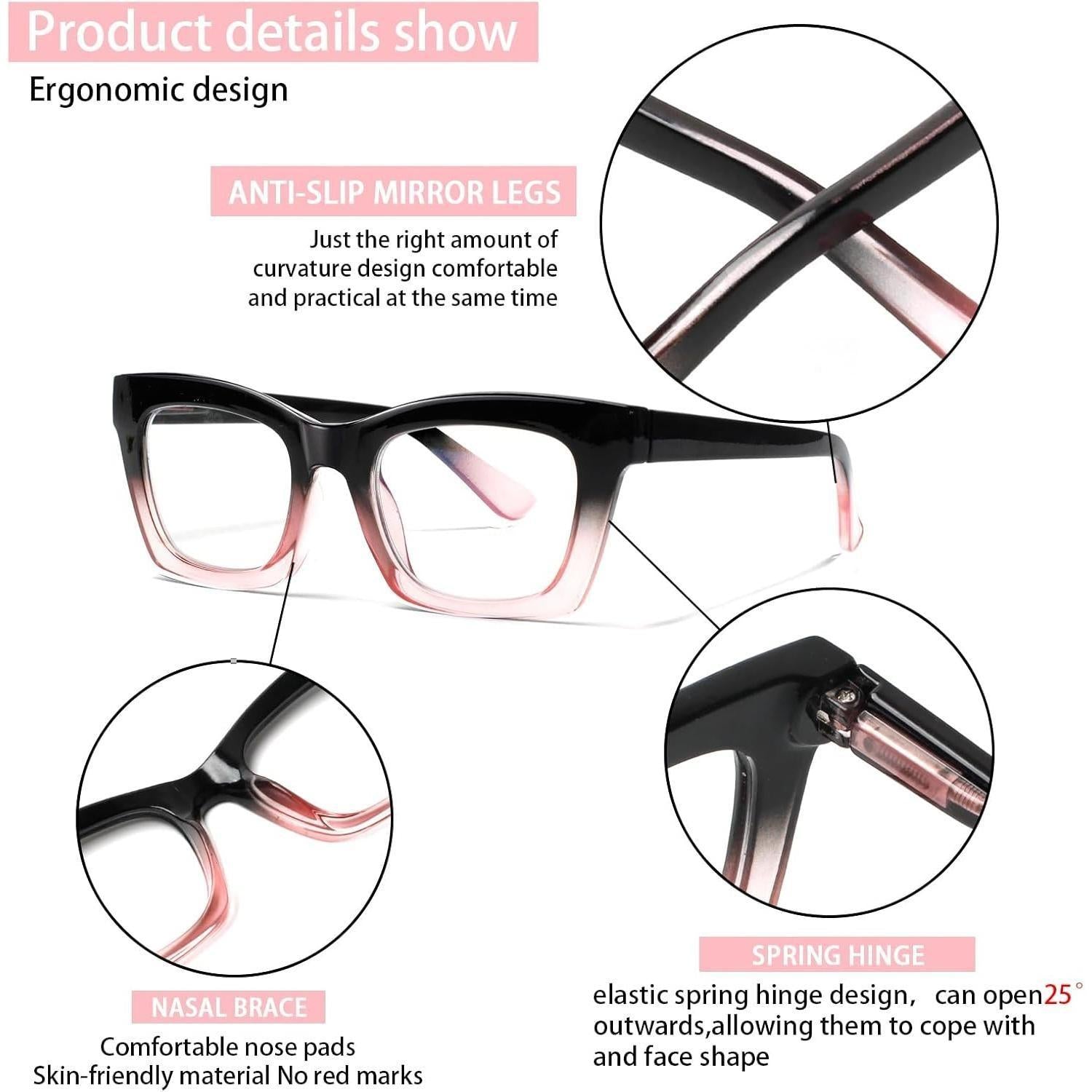 3 Pack Oversize Reading Glasses for Women with Blue Light Blocking Spring Hinges Large Frame Reading Glasses