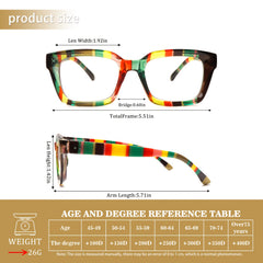 KERECSEN Fashion Eyewear 4 Set with Blue Light-Blocking Lenses | Women's Square-Frame Glasses | with Metal Springs to Eye Strain | Rainbow-Patterned Reading Glasses | Elegant Eyewear | The Perfect Choice for Daily Outings And The Office