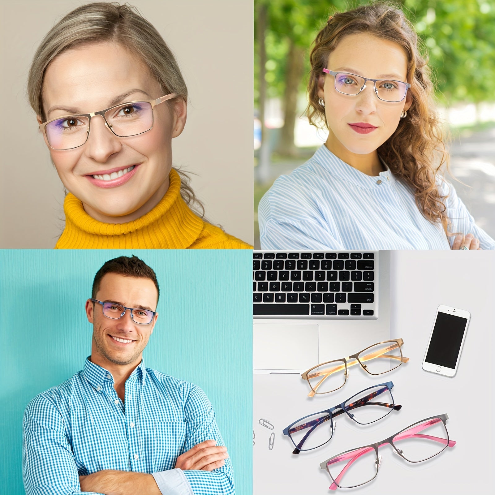 KERECSEN 3 Pack Stylish of Metal Frame Blue Light Blocking Reading Glasses Clear Lens with Comfortable Reading Experience for both Men and Women