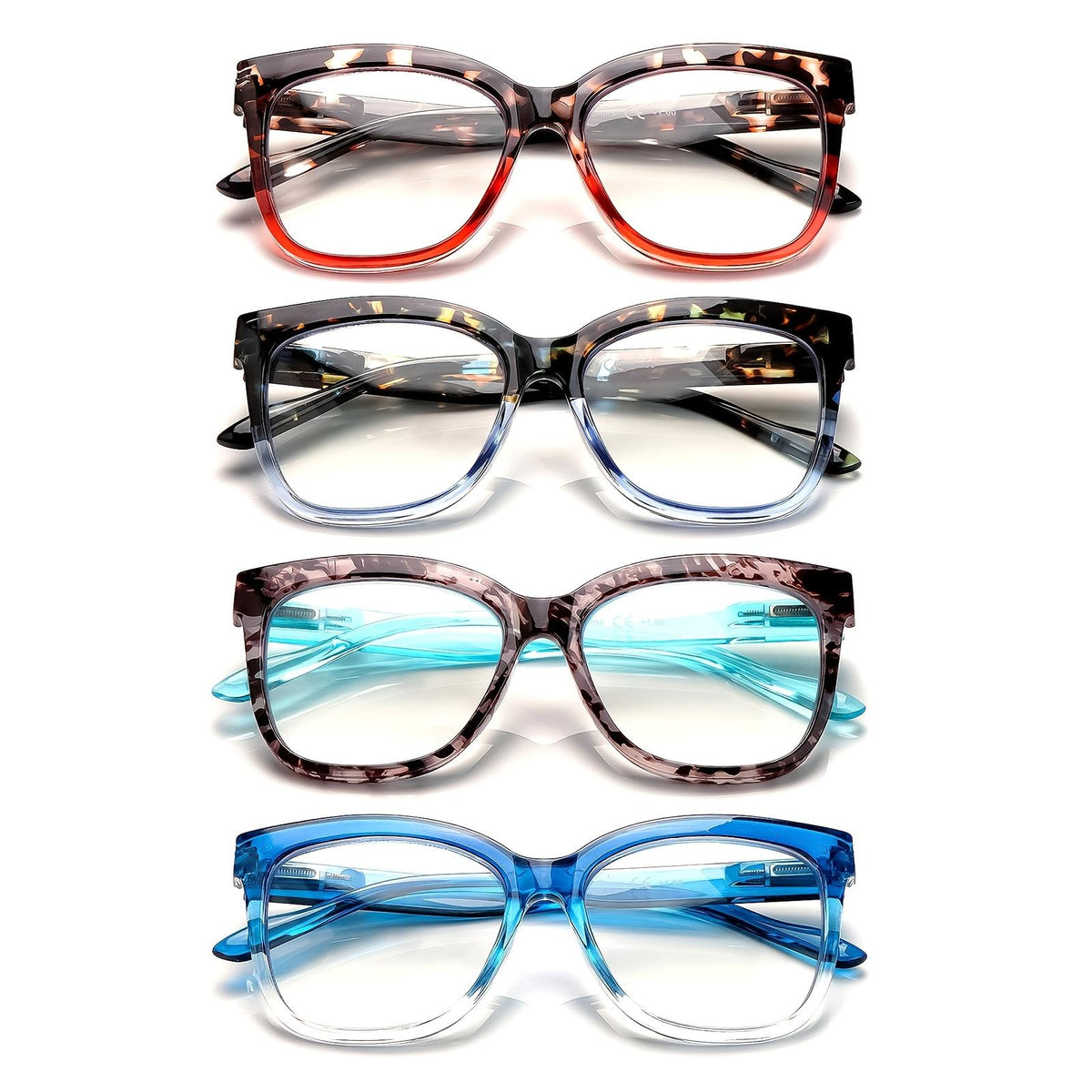 4 Pack Reading Glasses for Women Blue Light Blocking Spring Hinge Computer Readers