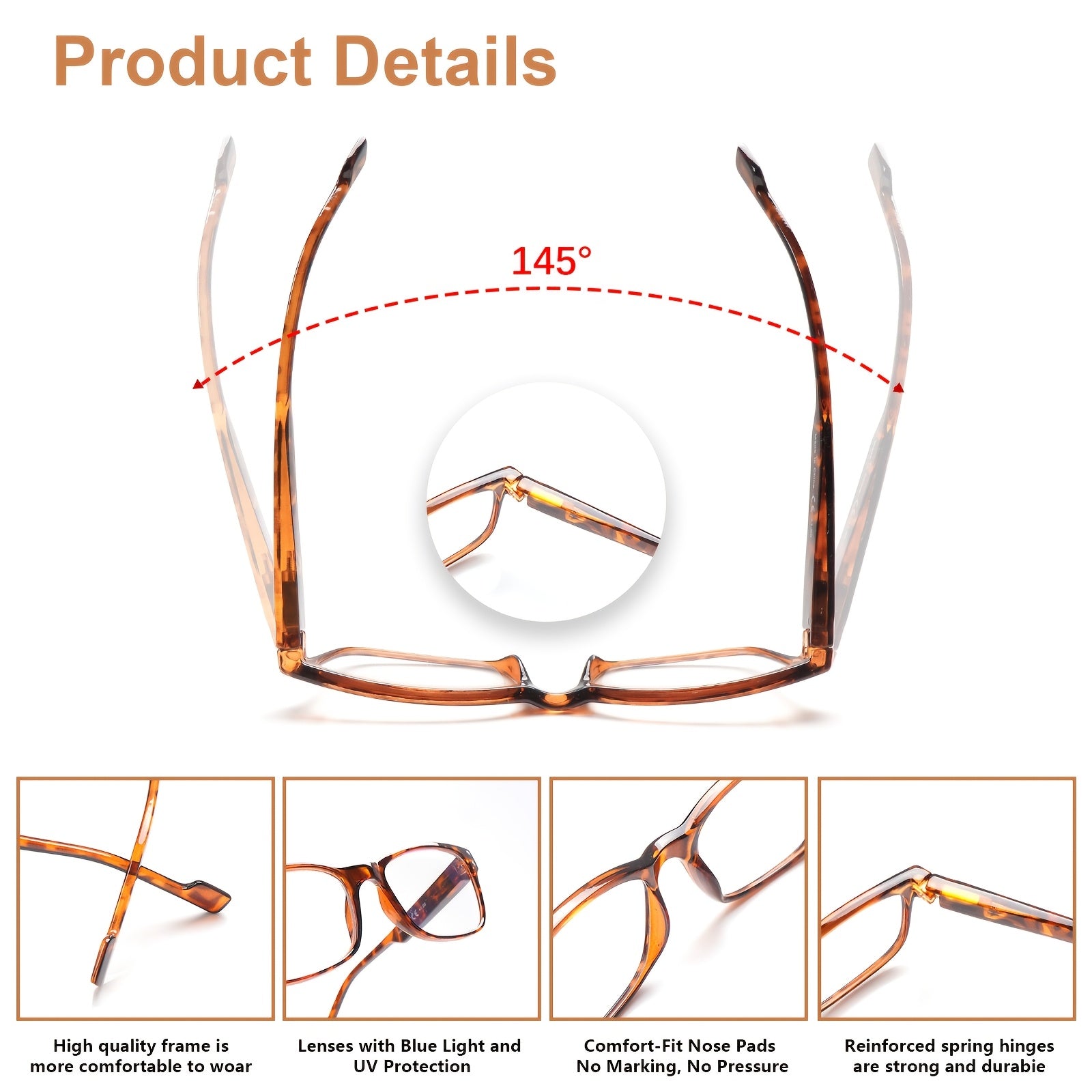 KERECSEN 5-Pack Stylish Men And Women Blue-Light Blocking Computer Glasses Anti-Blue Light Lenses Classic Rectangle Frame Reading Glasses Lightweight And Comfortable Eyeglasses for Reading