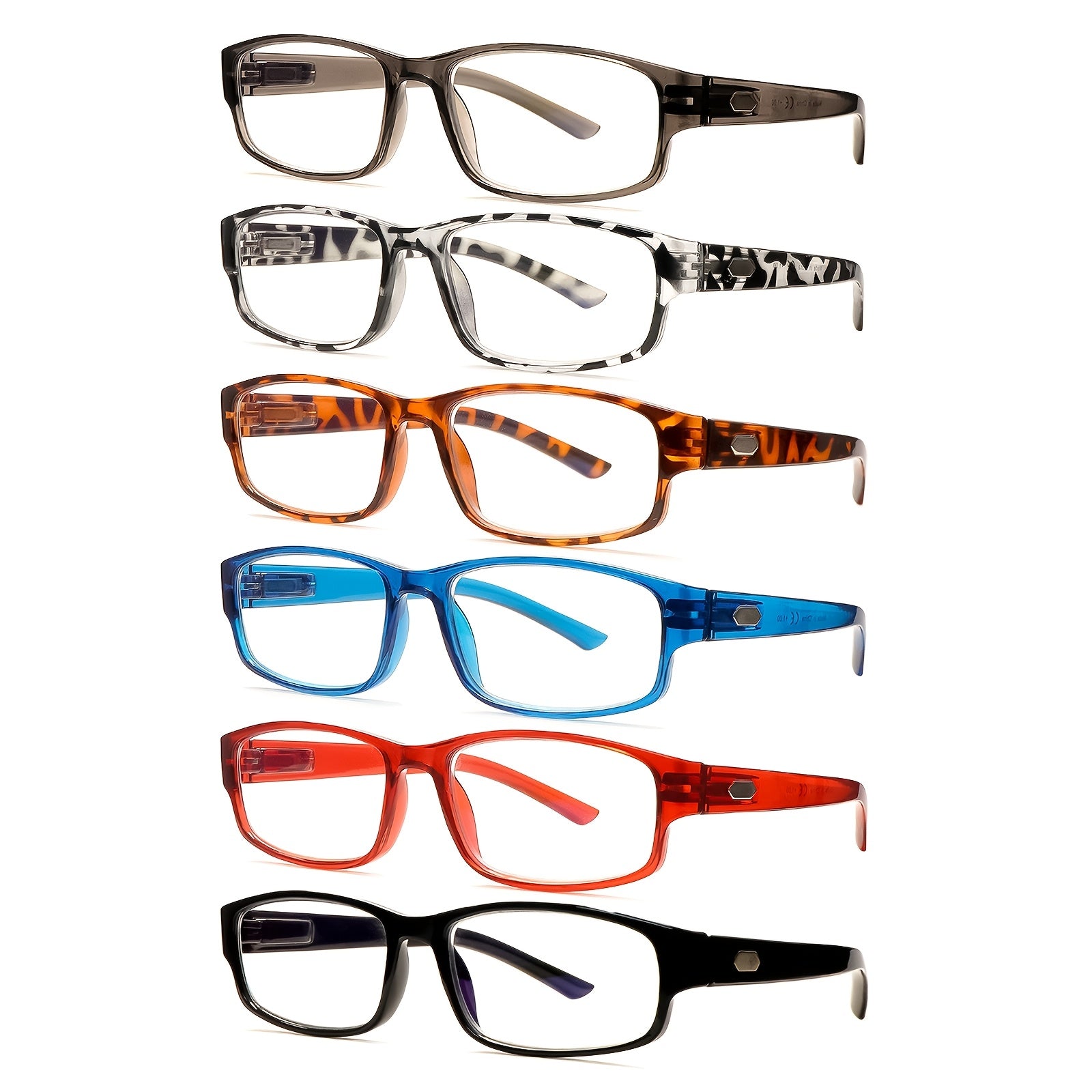 KERECSEN 6 Pairs Ultra-Light Rectangular Blue Light Blocking Glasses, Spring Hinges, Anti-Glare Clear Lenses, Adjustable Fit for Men & Women, Presbyopia Relief, Computer Reading Glasses Fashionable and exquisite holiday gifts