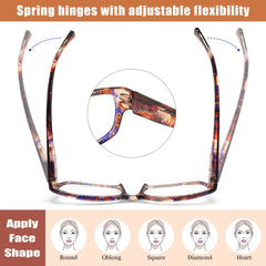5-Pack Reading Glasses Fashion Ladies Readers Spring Hinge with Pattern Print Eyeglasses for Women