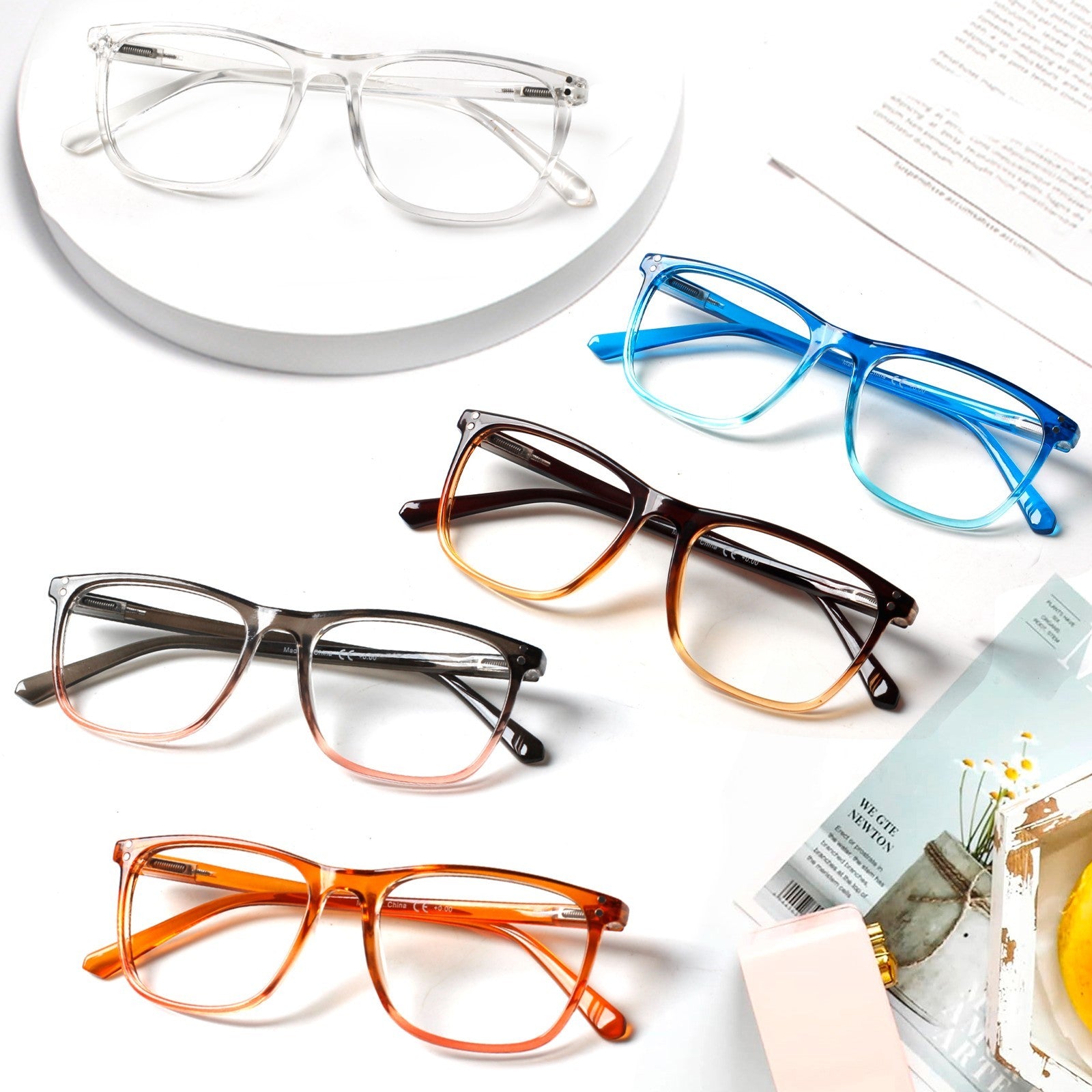 5-Pack Blue Light Blocking Glasses Vintage Square Frame Clear Lens Anti Eyestrain Computer Gaming Glasses for Women Men