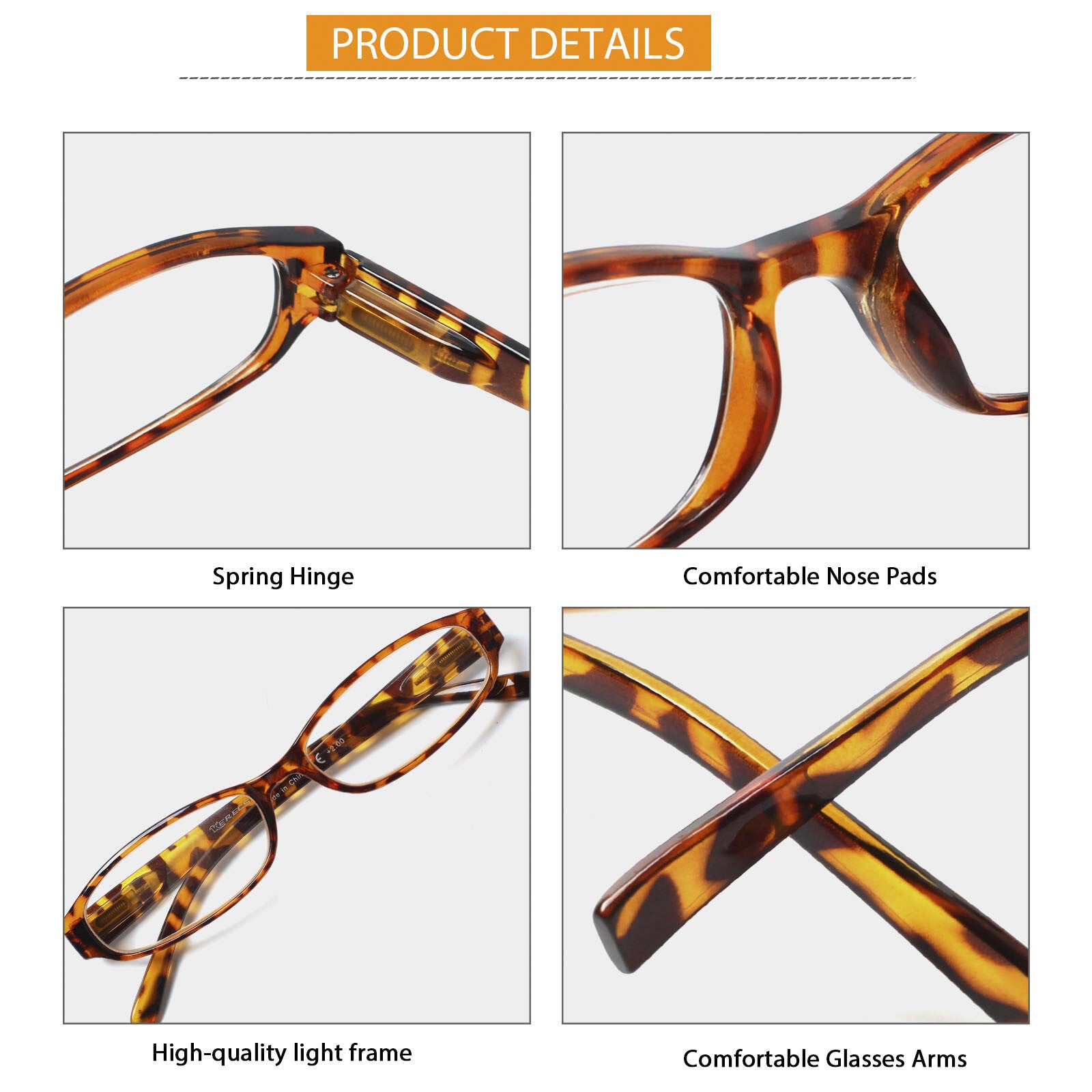 4-Pack Reading Glasses for Men Women Spring Hinge Readers Glasses Blue Light Blocking Lens Eyeglasses