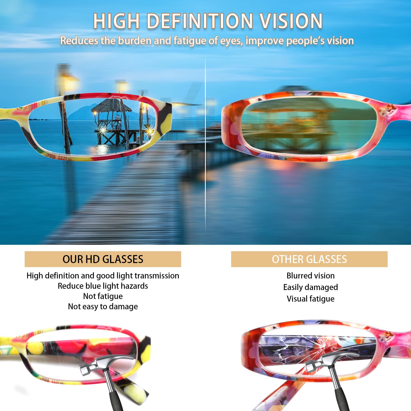 4 Pack Fashion Reading Glasses for Women Pattern Print Anti UV Readers
