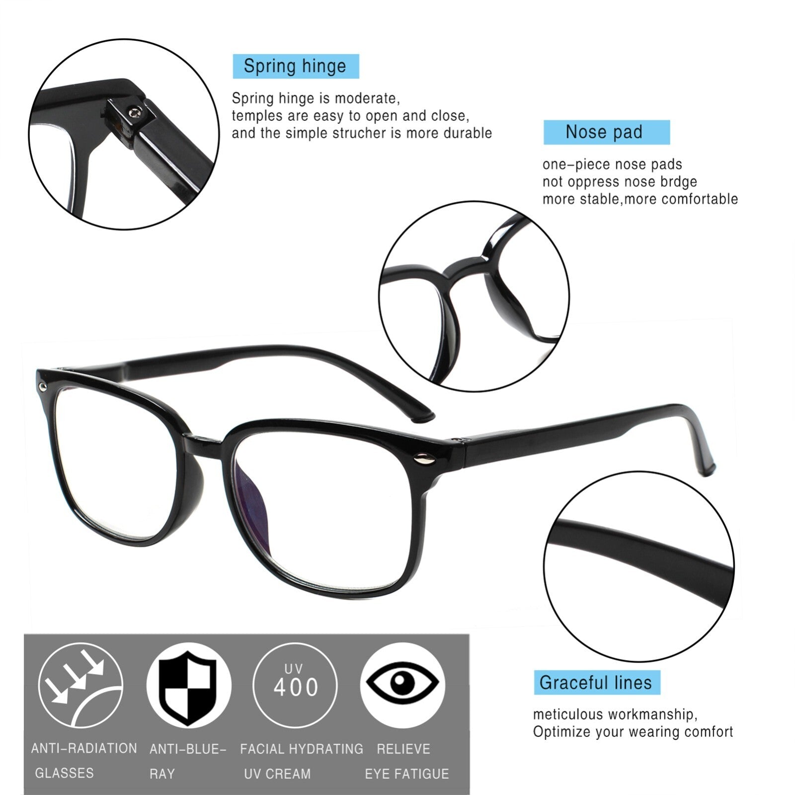 5 Pack Reading Glasses Quality Readers Spring Hinge Blue Light Blocking Glasses