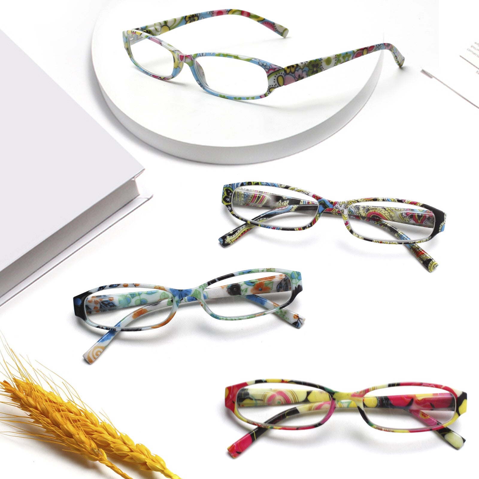 4 Pack Fashion Reading Glasses for Women Pattern Print Anti UV Readers