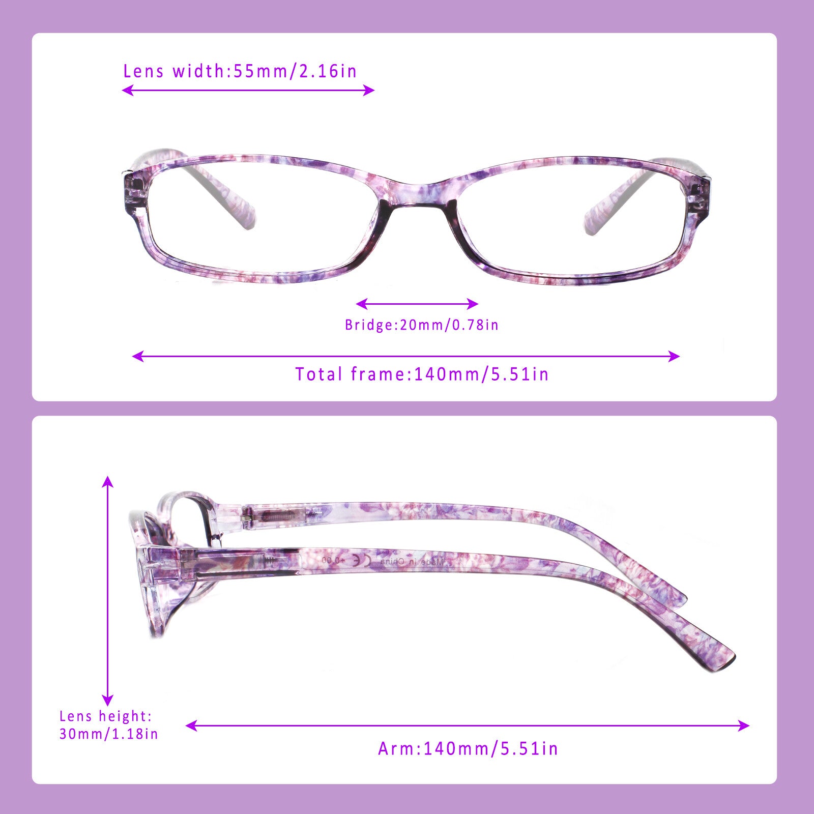 Reading Glasses 4 Pairs Fashion Ladies Readers Spring Hinge with Pattern Print Eyeglasses for Women