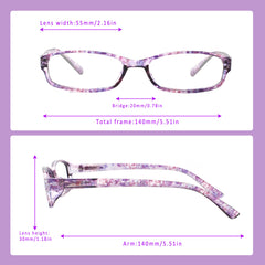 Reading Glasses 4 Pairs Fashion Ladies Readers Spring Hinge with Pattern Print Eyeglasses for Women