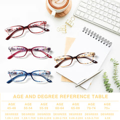4 Pack Ladies Reading Glasses Women Fashion Spring Hinge Readers Circle Box