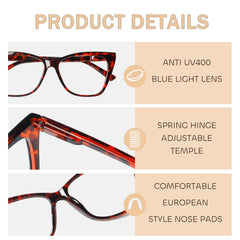 2 Pack Reading Glasses for Women-Blue Light Blocking Readers Fashion Cat Eye Eyeglasses Spring Hinge Multifocal Readers