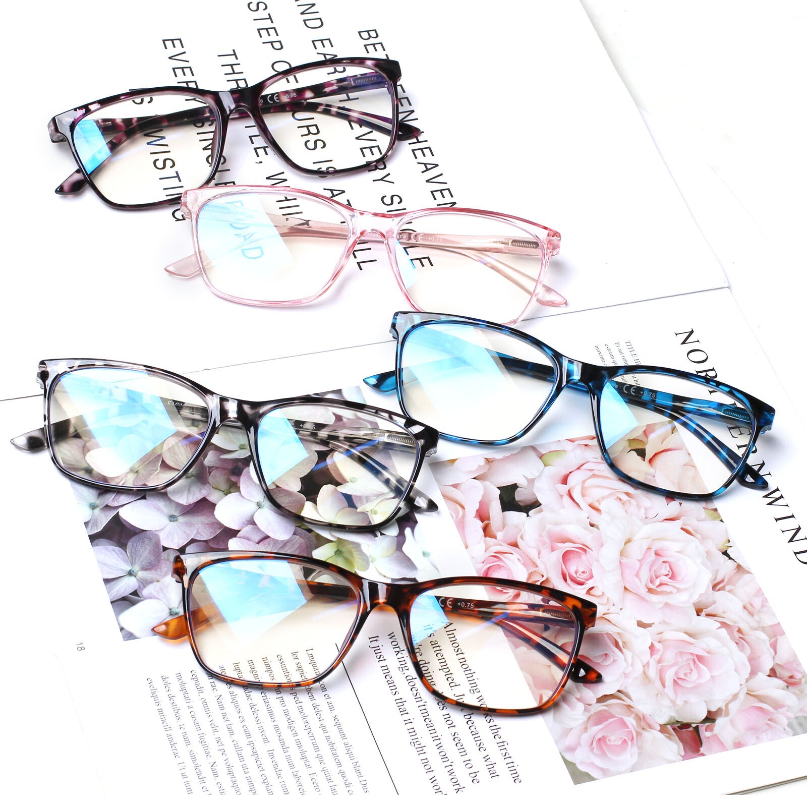 5 Pack Reading Glasses Blue Light Blocking Readers Fashion Glasses Women  Computer Readers  Comfort Spring Hinge