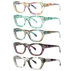 5-Pack Reading Glasses Women Readers Spring Hinge Pattern Print Eyeglasses Computer Reading Glasses,TV Glasses for Women