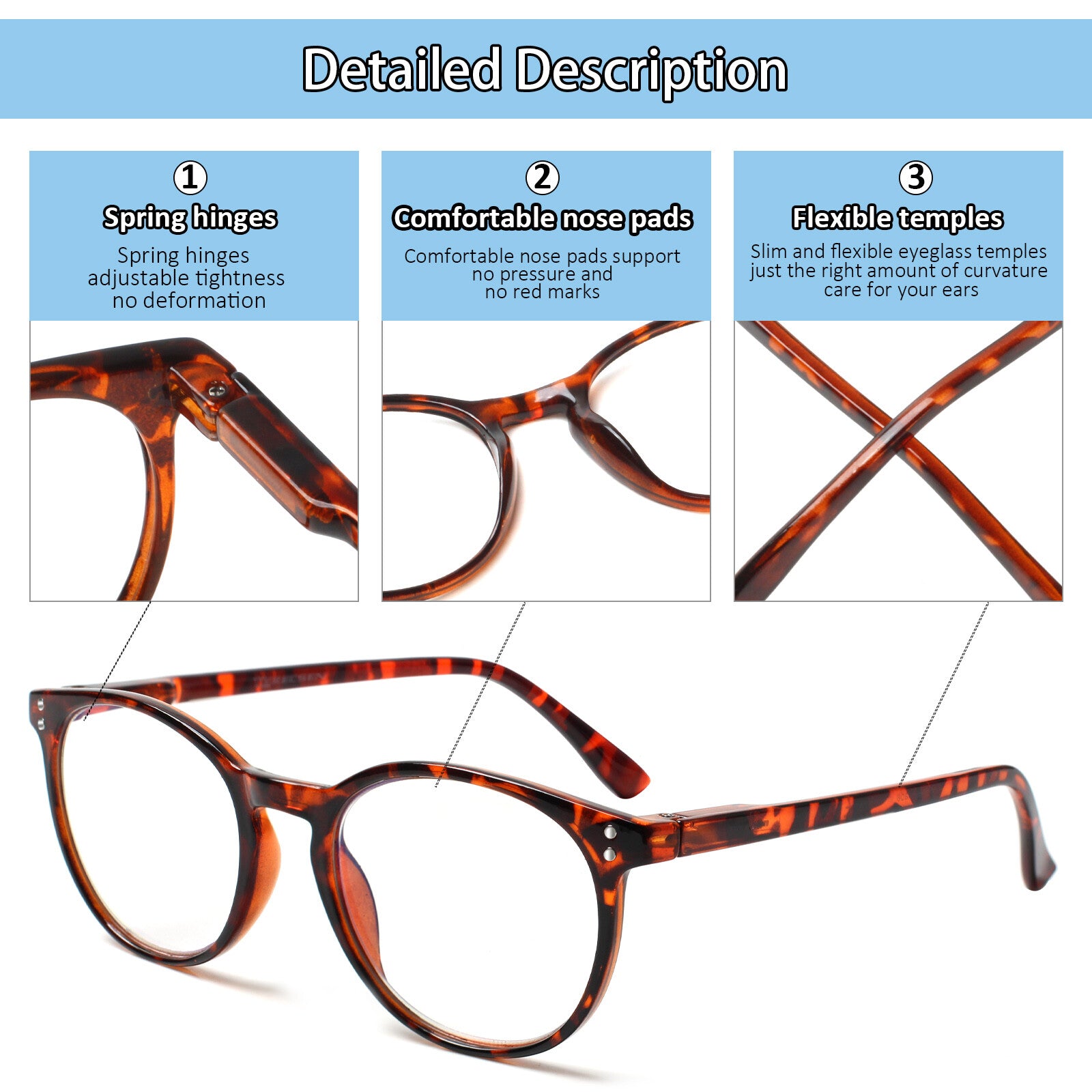4 Pack Fashion Reading Glasses for Women Men Blue Light Blocking Anti UV Readers