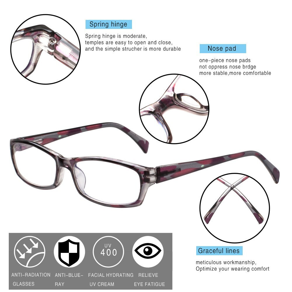 5 Pack Reading Glasses Blue Light Blocking for Men Women Rectangular Frame Computer Readers with Spring Hinge Reading Glasses for Men Women