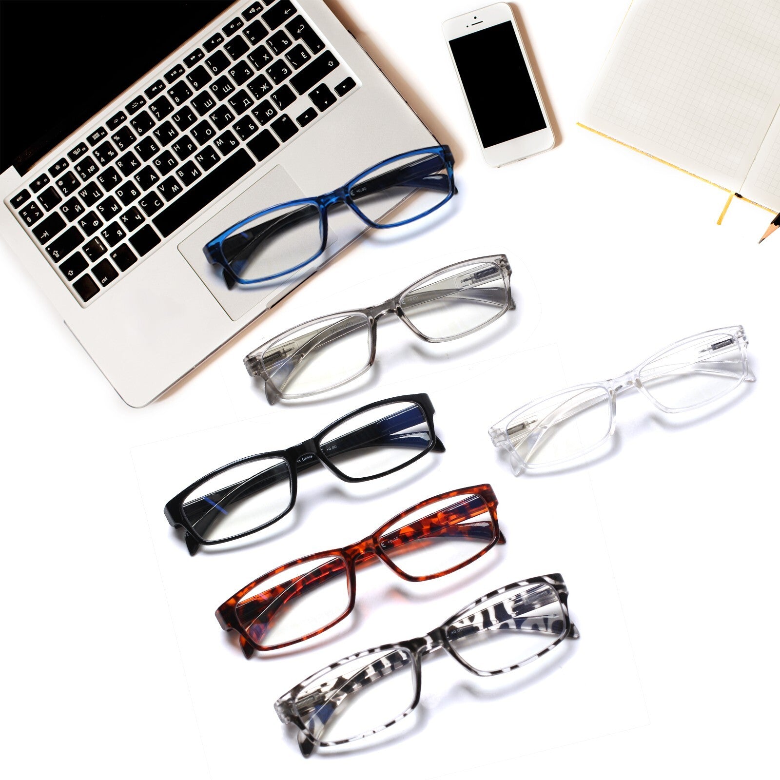 6 Pack Blue Light Blocking Reading Glasses with Spring Hinge for Men