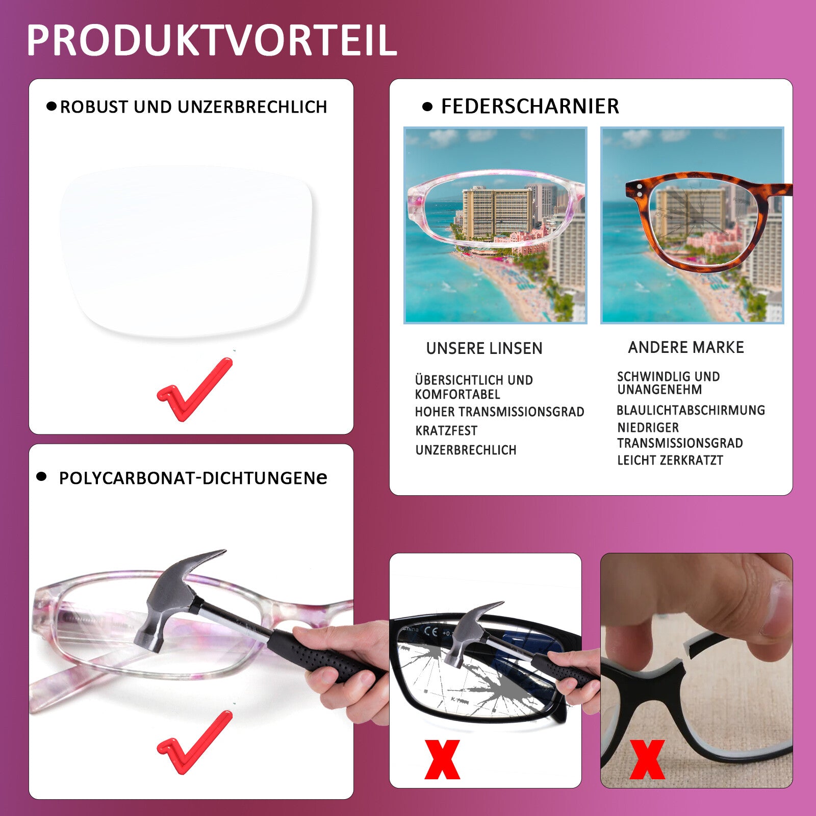 Kerecsen 4-Pack Reading Glasses Blue Light Blocking Anti Eyestrain Computer Reading Glasses for Women and Men Readers Spring Hinge eyegalsses