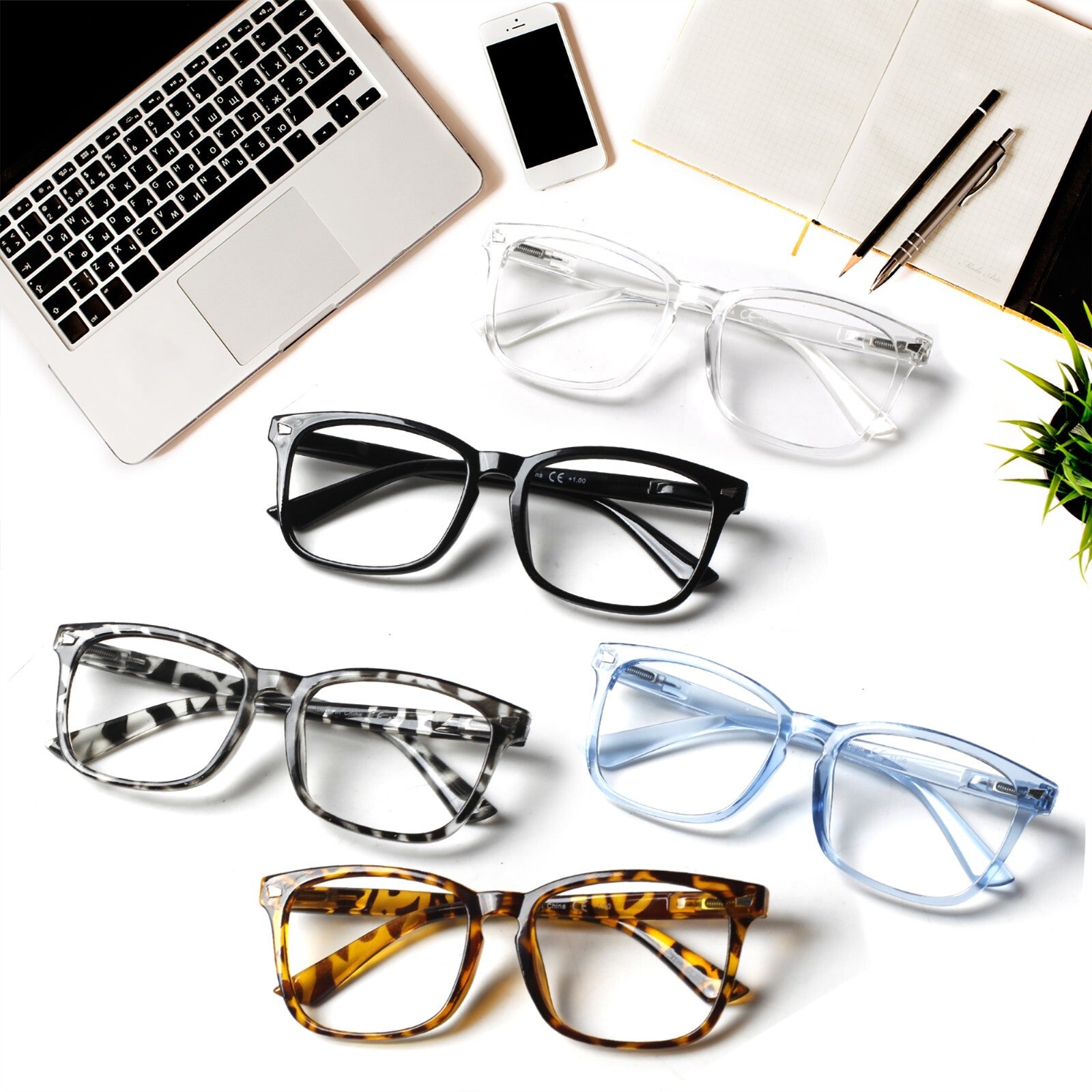 5 Pack Reading Glasses for Women and Men Spring Hinge Blue Light Blocking Reader