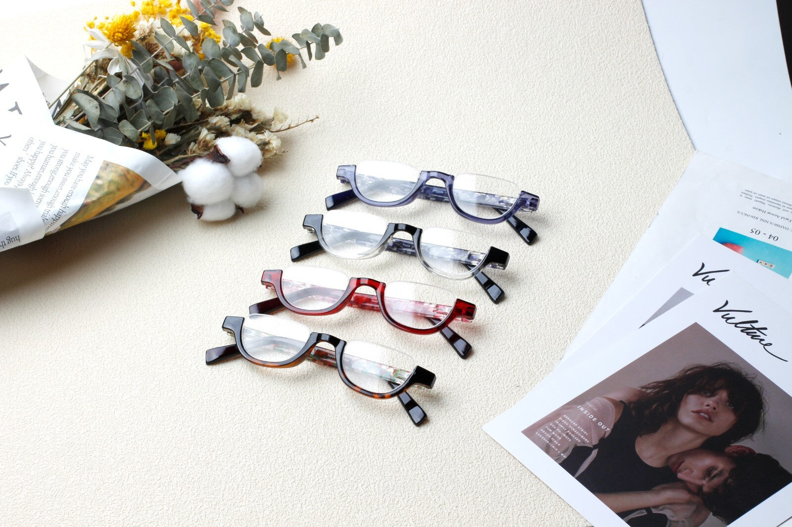 4 Pairs of Colorful Fashion Half Moon Frame Reading Glasses Spring Hinge Male and Female Readers