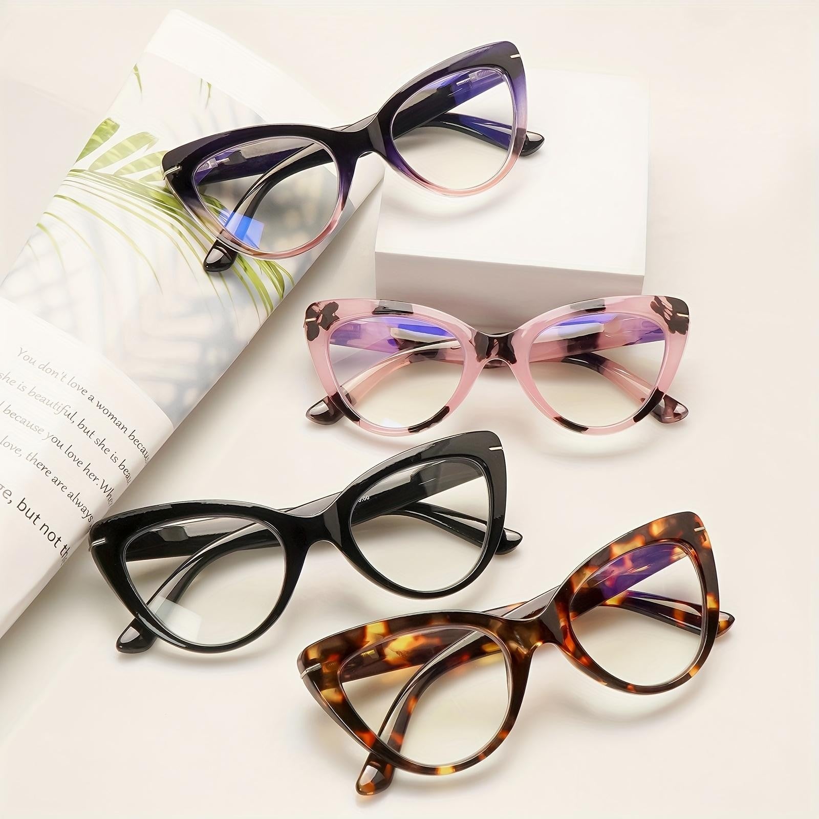 4 Pack Reading Glasses for Women Blue Light Blocking Cat Eye Photochromic Computer Reader