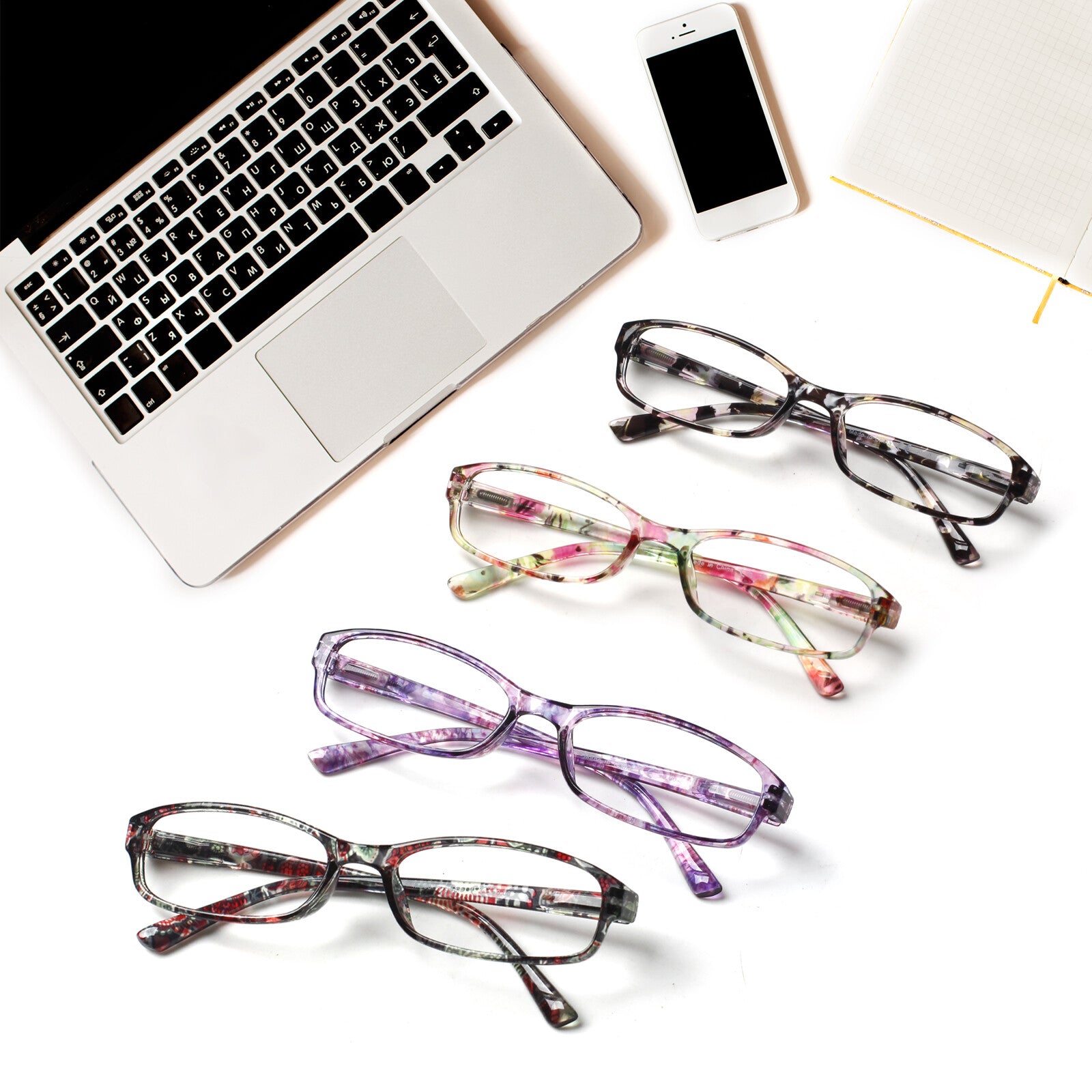 Reading Glasses 4 Pairs Fashion Ladies Readers Spring Hinge with Pattern Print Eyeglasses for Women