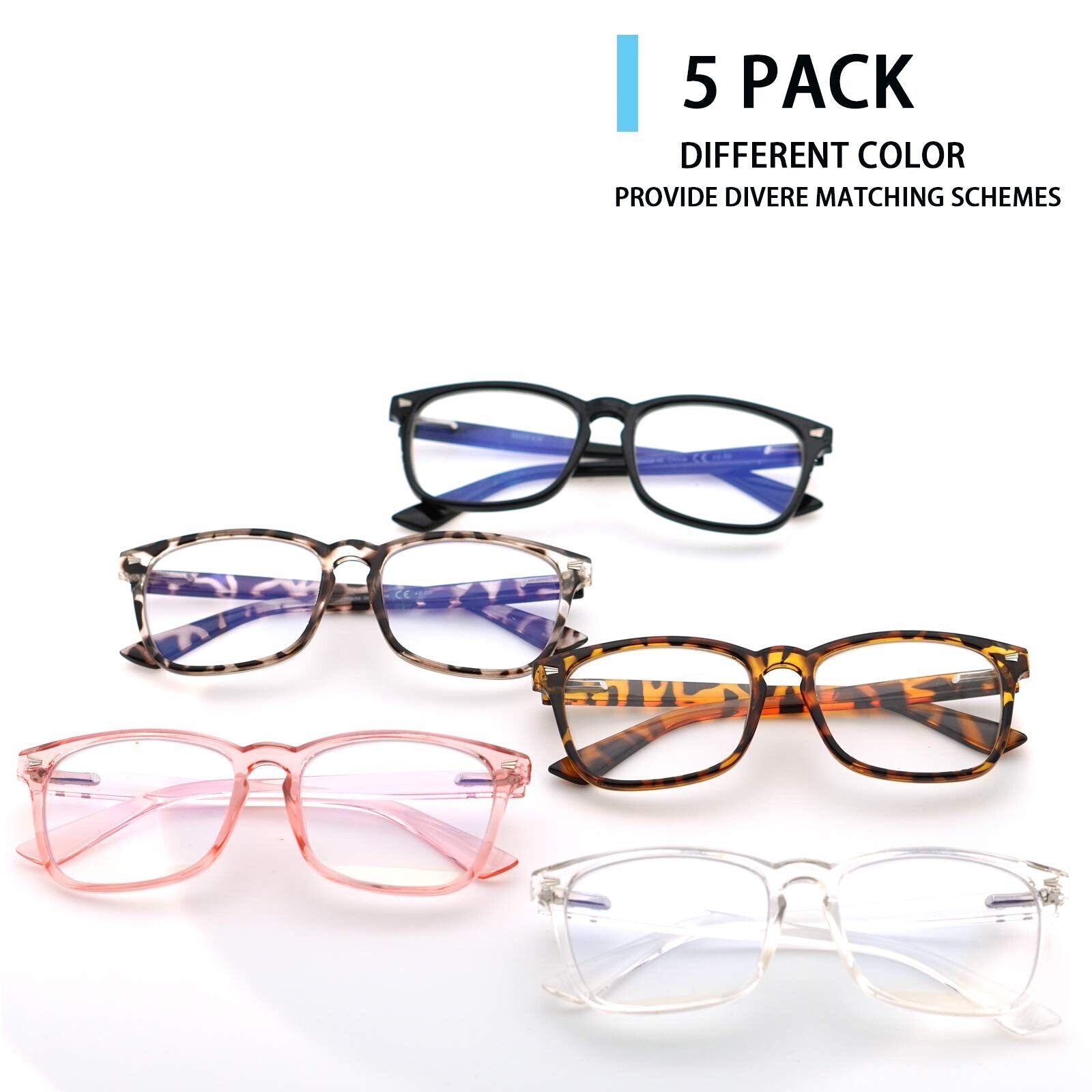 Reading Glasses  Women and Men  5 Pack Spring Hinge Blue Light Blocking Reade