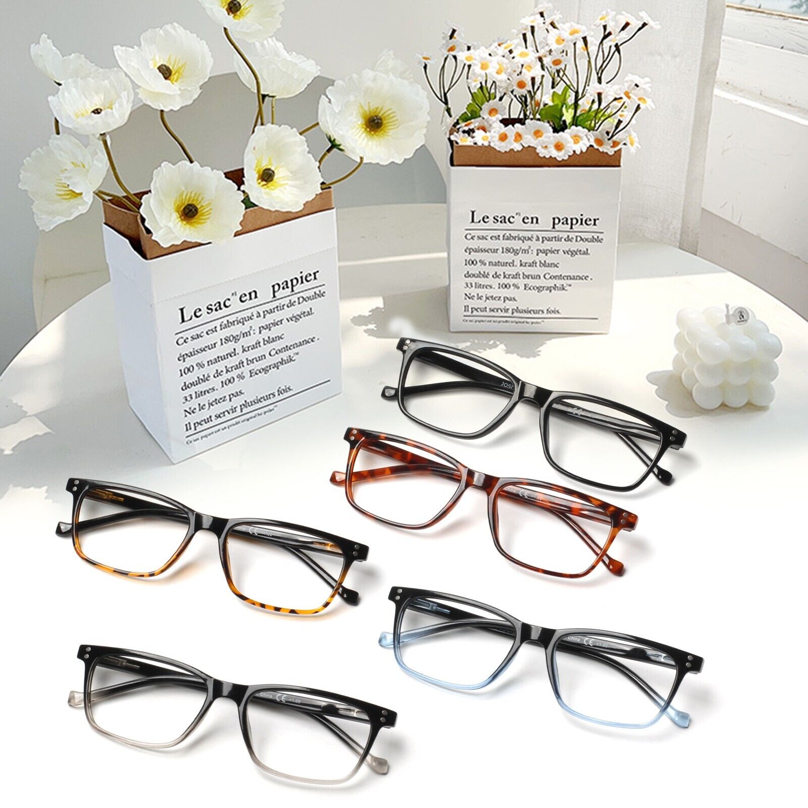 5 Pack Reading Glasses for Men Spring Hinges Lightweight Fashion Reader