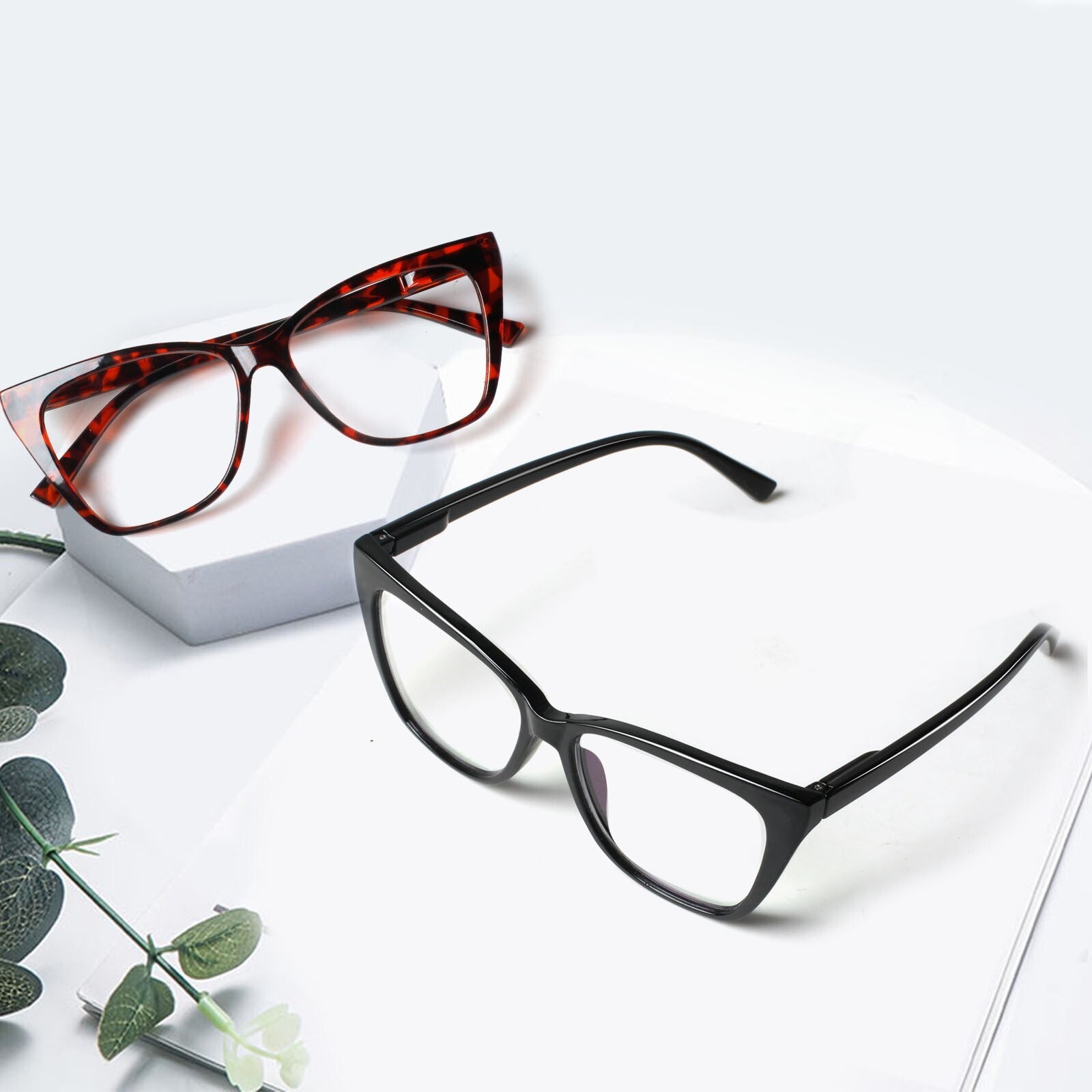 2 Pack Reading Glasses for Women-Blue Light Blocking Readers Fashion Cat Eye Eyeglasses Spring Hinge Multifocal Readers