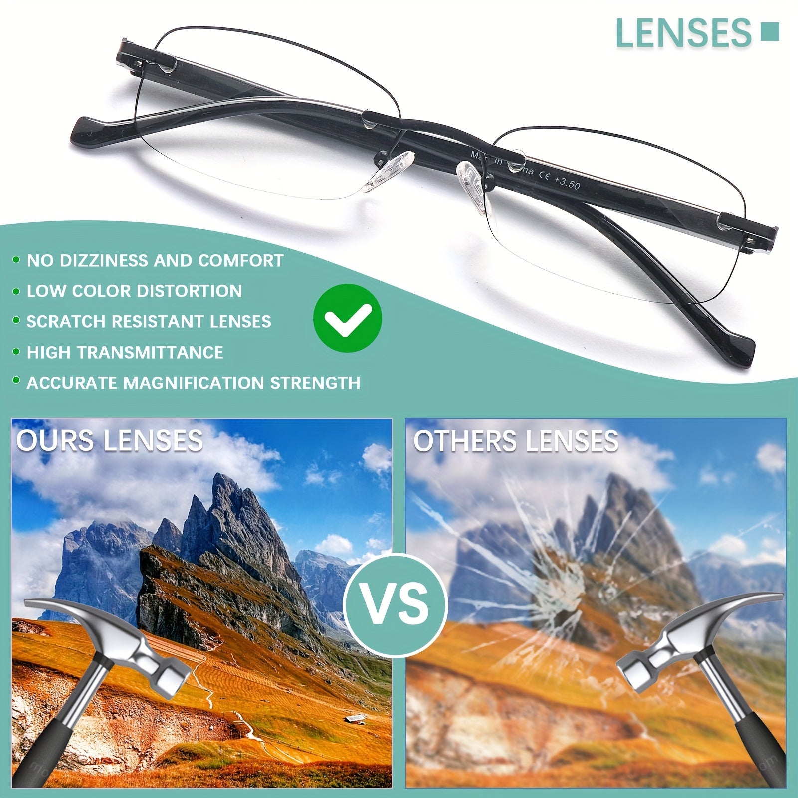 KERECSEN Rimless Reading Glasses  With Block Blue Light Lense Featuring Lightweight Design And Spring Hinges for a Comfortable Reading Experience, Suitable for Women