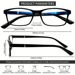 KERECSEN 5 Pack Rectangular Frame Fashion Reading Glasses (Unisex) Features Metal Spring Hinges Minimalist Design All-black Lightweight Plastic Frames with Polycarbonate Lenses Ideal for Reading On Computers, TVs, Phones, And Other Electronic Devices