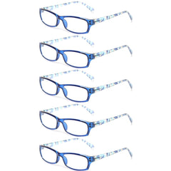 Kerecsen Reading Glasses 5 Pairs Fashion Ladies Readers Spring Hinge with Pattern Print Eyeglasses for Women