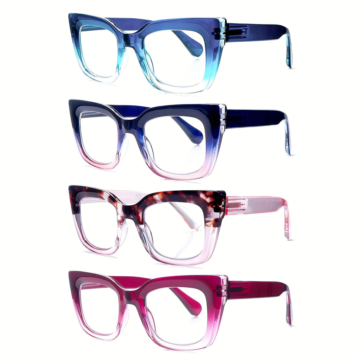 KERECSEN 4 Pack Cat-Eye Thick Frames Reading Glasses Blue Light Blocking for Women with Metal Spring Hinges Durable Spring Hinges Stylish Design Elegant Women's Eyeglasses Floral Pattern Gradient Christmas Gifts